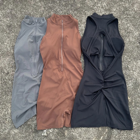 Yoga Jumpsuit Shorts Set for Women Zipper Gym Sportswear