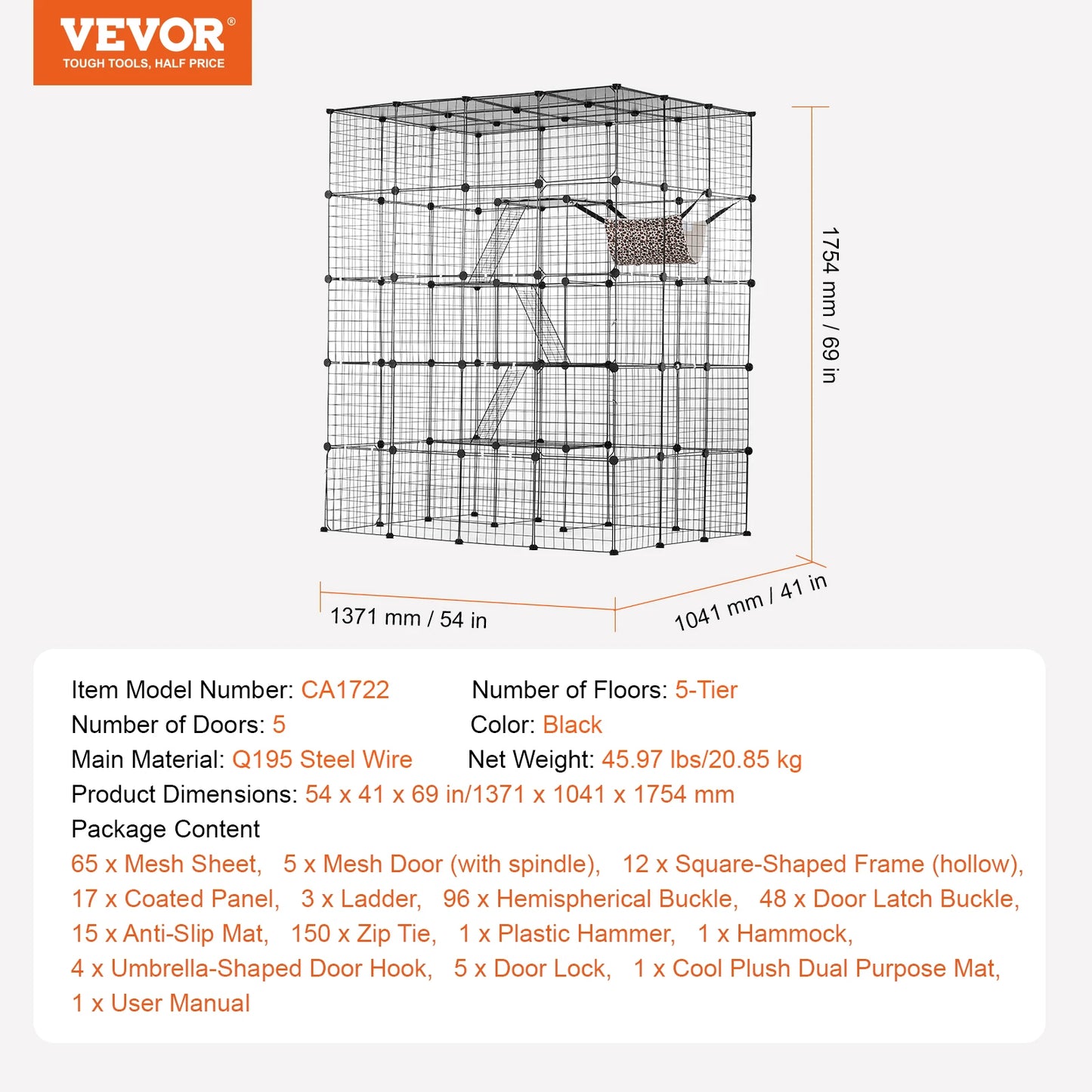 SucceBuy Cat Cage Detachable Metal Wire Enclosure With Front Doors