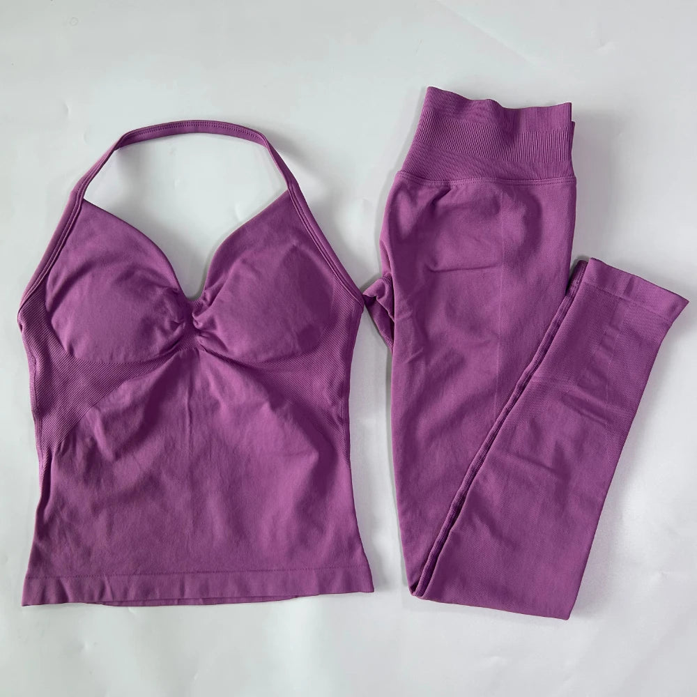 No Logo Seamless Gym Set Women High Waist Tank Tops
