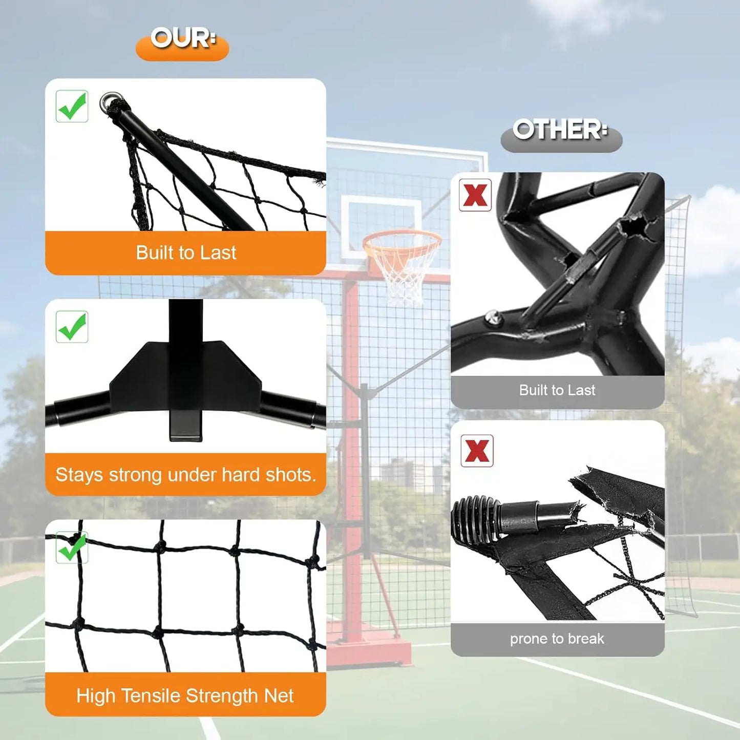 Heavy-Duty Steel Basketball Rebounder Net Backstop For Court And Yard