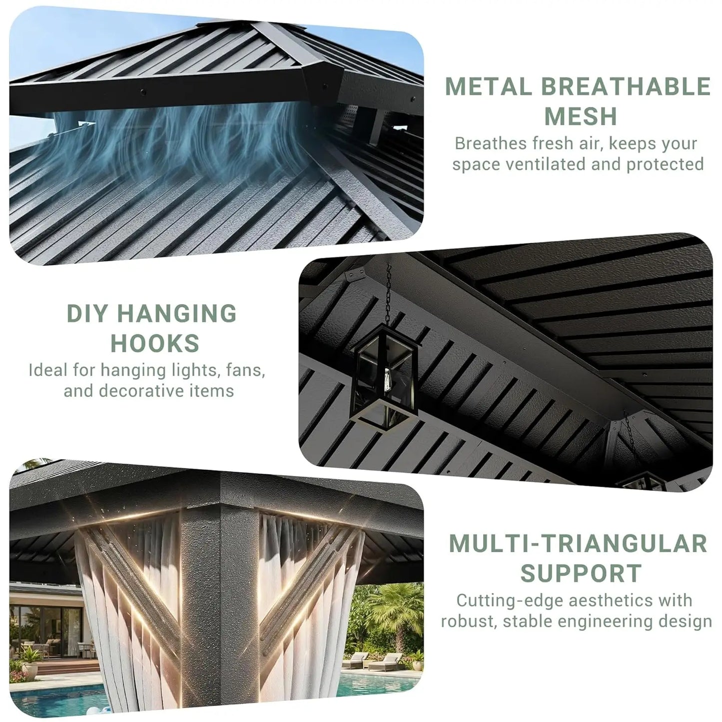 Aluminum Frame Gazebo Pergola With Double Galvanized Steel Roof