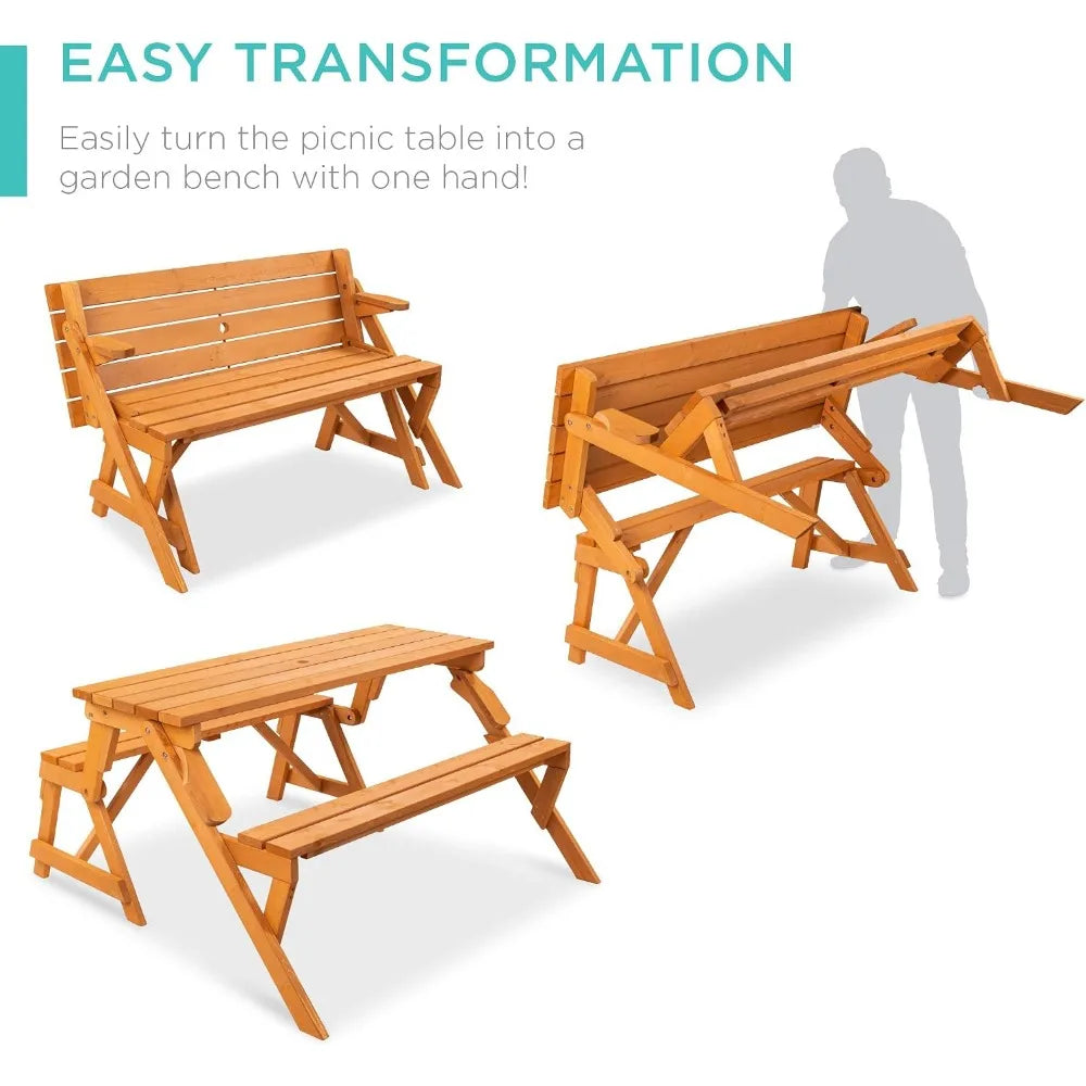 2-In-1 Outdoor Wooden Picnic Table And Bench With Umbrella Hole