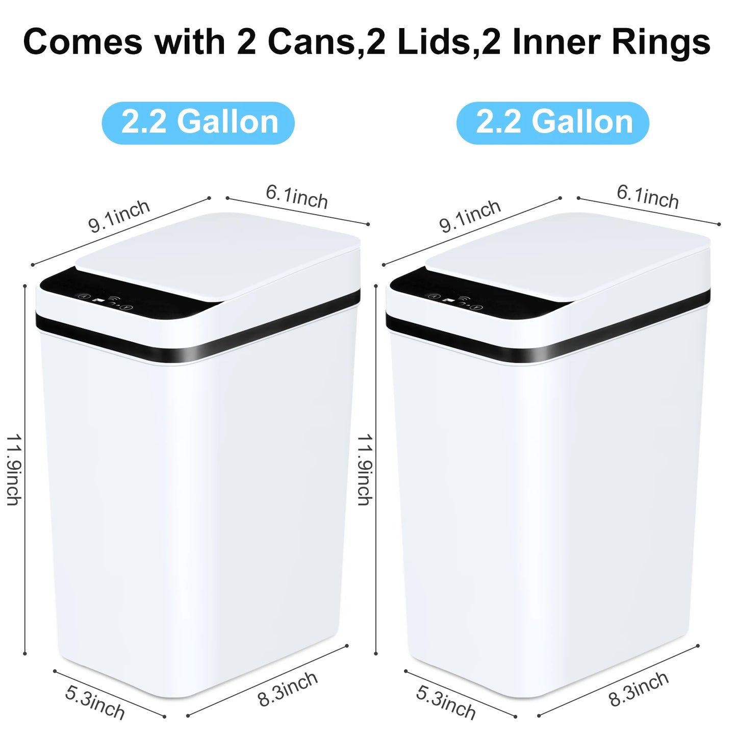 NONECN 2 Pack Touchless Motion Sensor Trash Cans With Lid