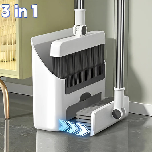 Three-In-One Floor Broom And Dustpan Set For Home Office
