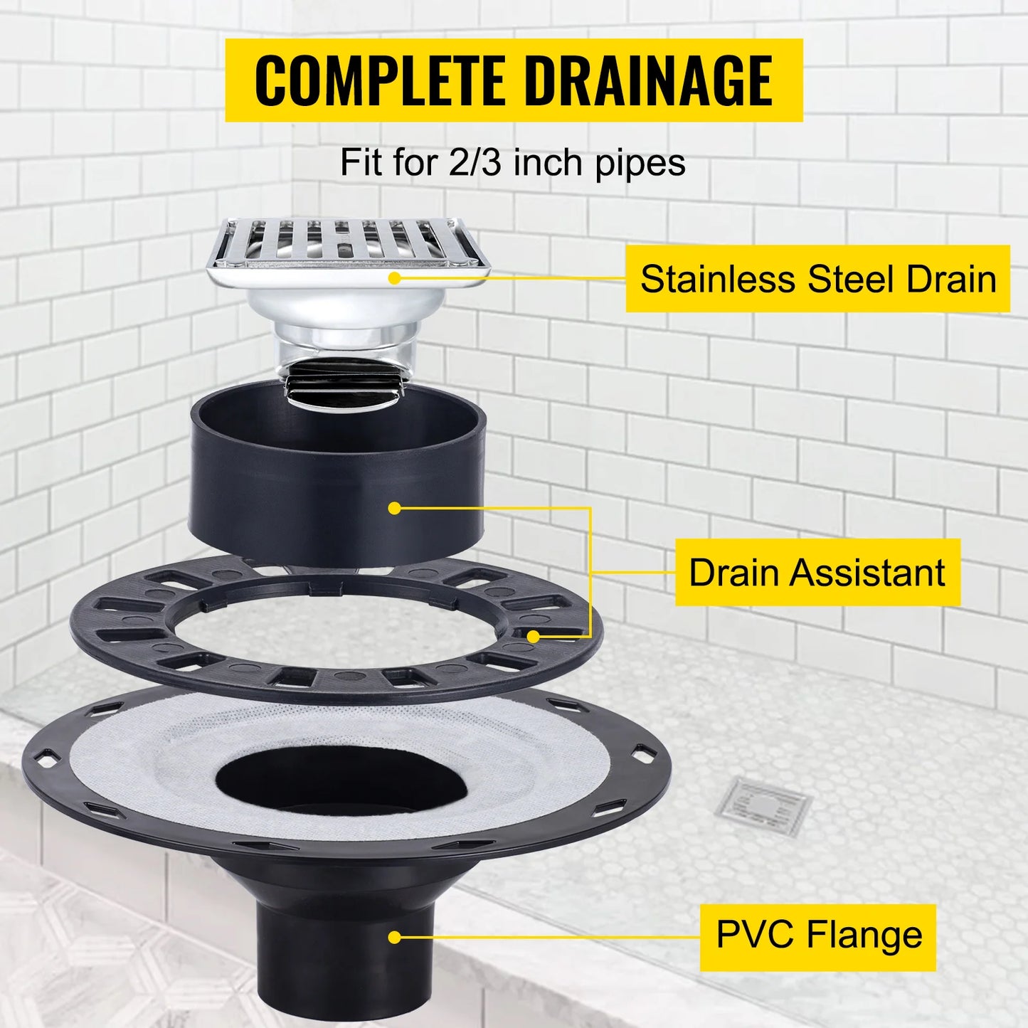 Waterproofing Shower Kit With Stainless Steel Grate And Offset Drain