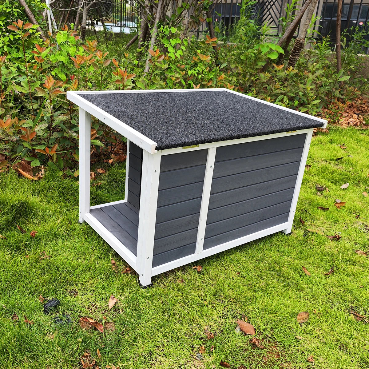 Outdoor Wooden Puppy Kennel With Waterproof Asphalt Roof And Porch