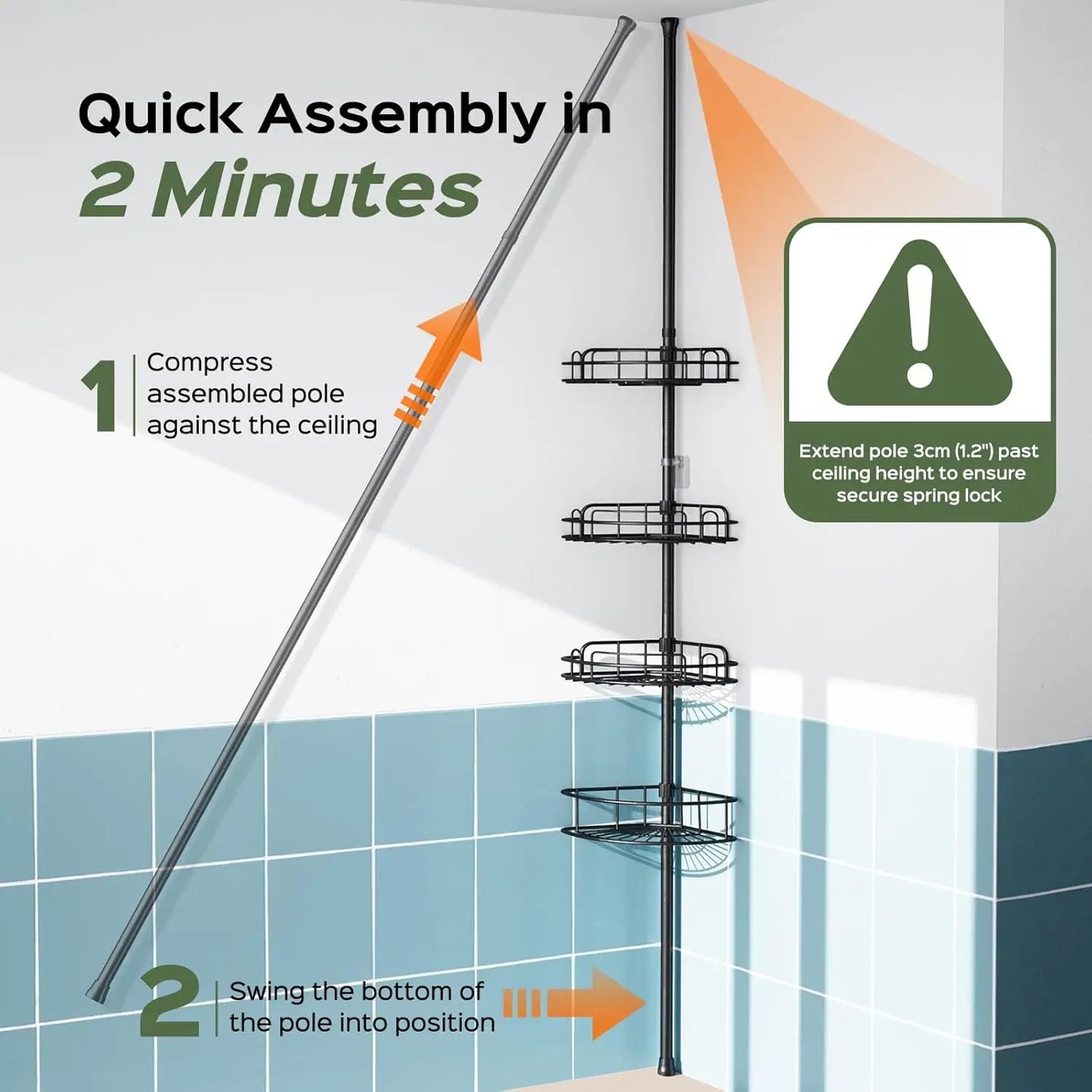4-Tier Adjustable Tension Pole Shower Caddy Rustproof No-Drill Space-Saving
