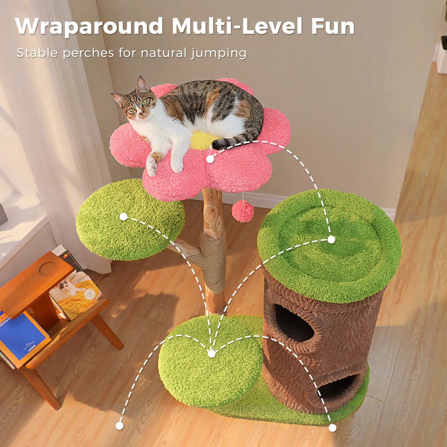 Cat Tree Tower with Four Condos and Scratching Post