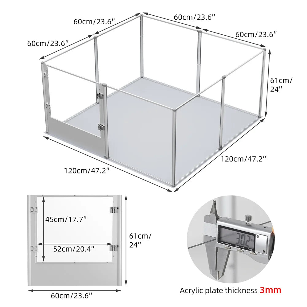 BORWART Transparent Acrylic Dog Playpen Whelping Pen With Waterproof Pad