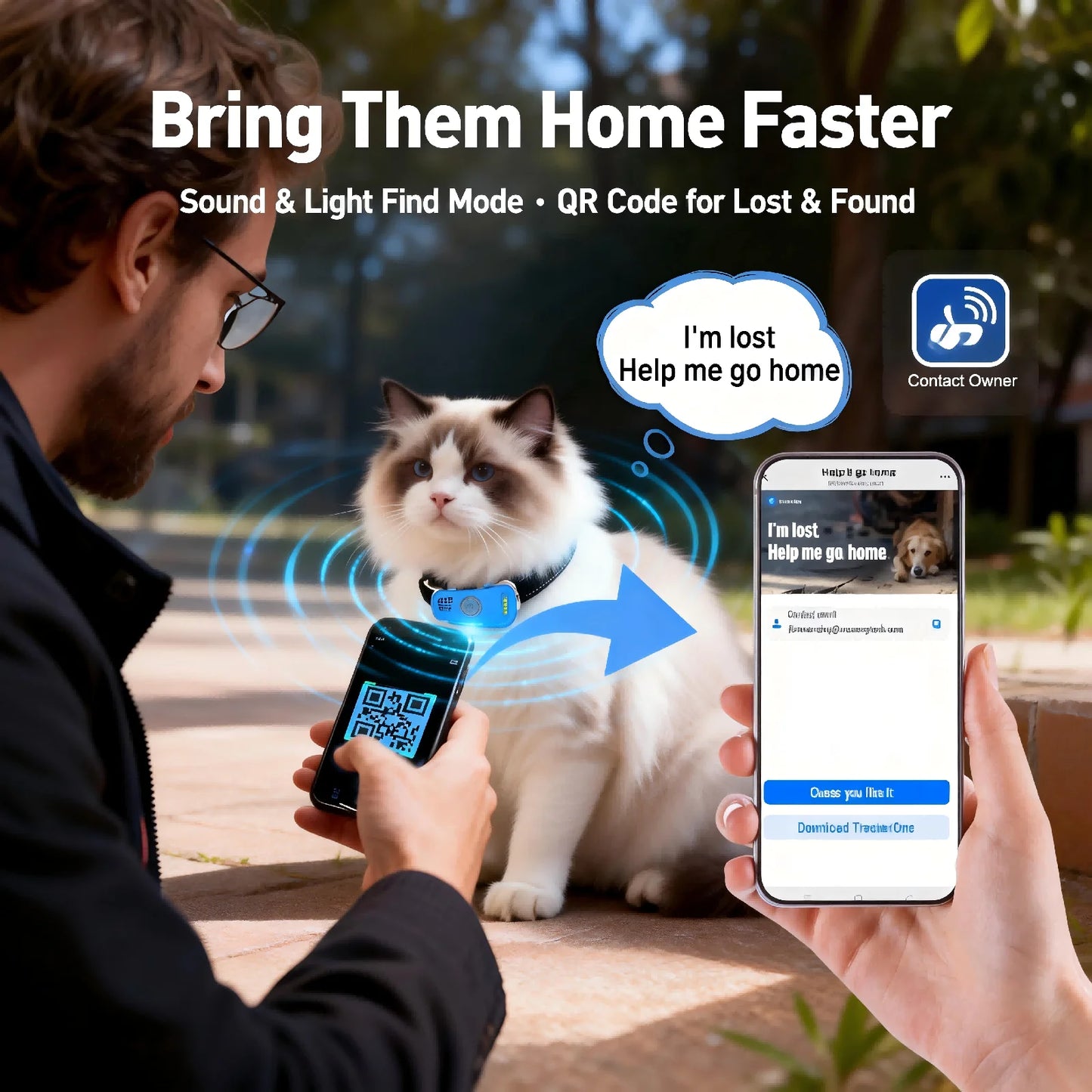 WANWAYTECH Real Time GPS Pet Tracker for Dogs and Cats