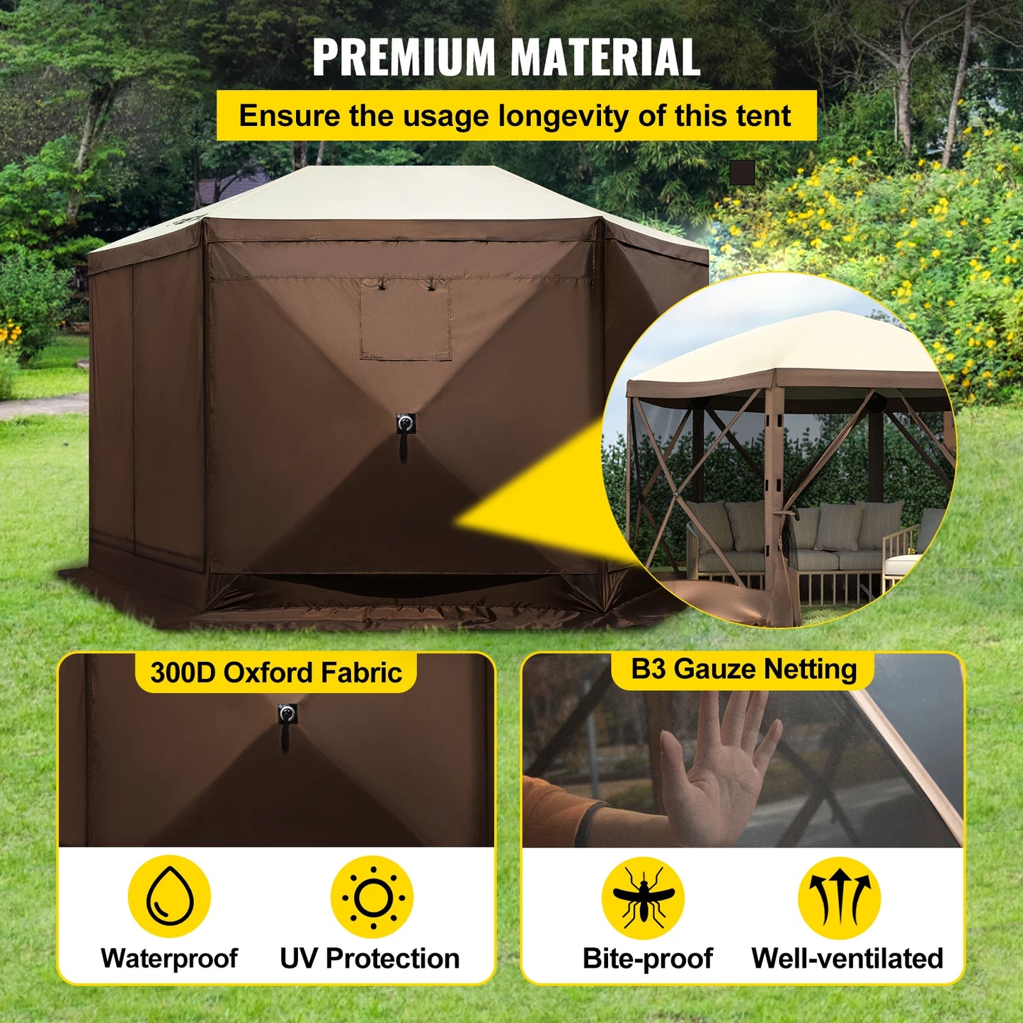 SucceBuy Pop Up Camping Gazebo Shelter Six Sided Shade Tent