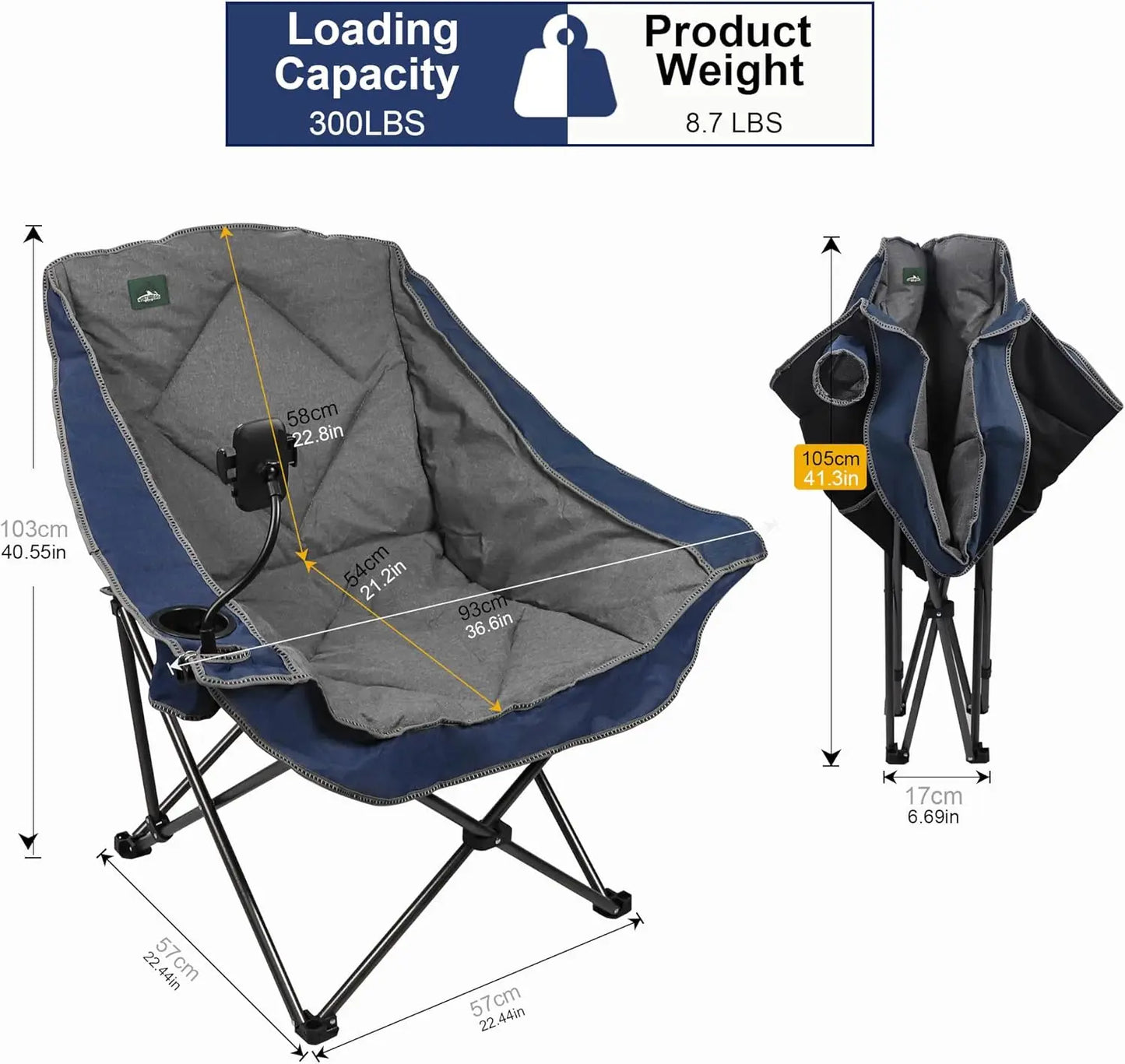 Oversized Foldable Camping Chair With Cup Holder And Phone Holder