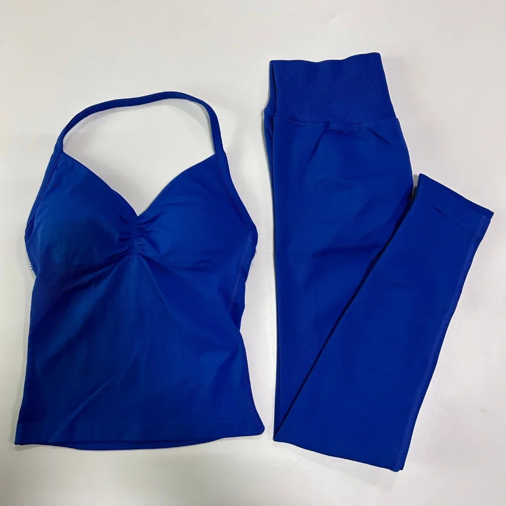 No Logo Seamless Gym Set Women High Waist Tank Tops