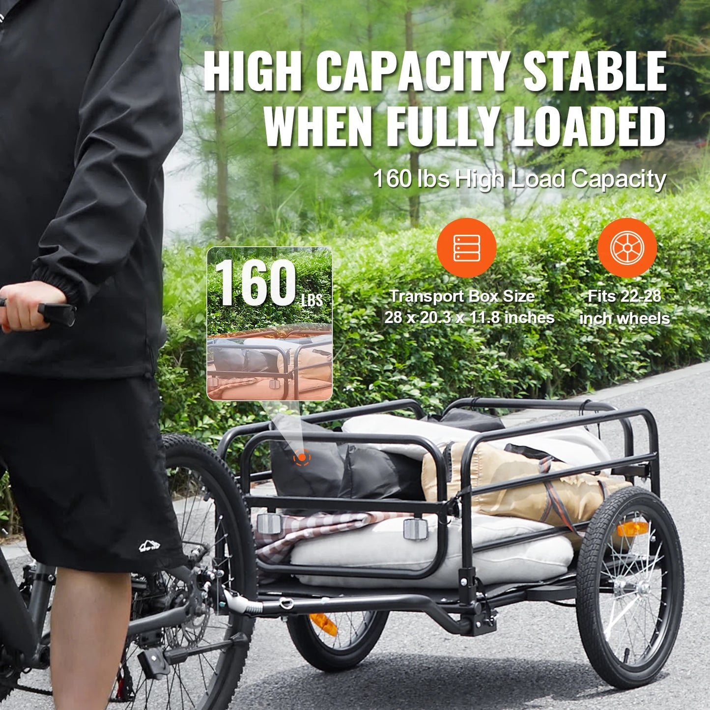 SucceBuy Bike Cargo Trailer Foldable Storage Wagon With Reflectors