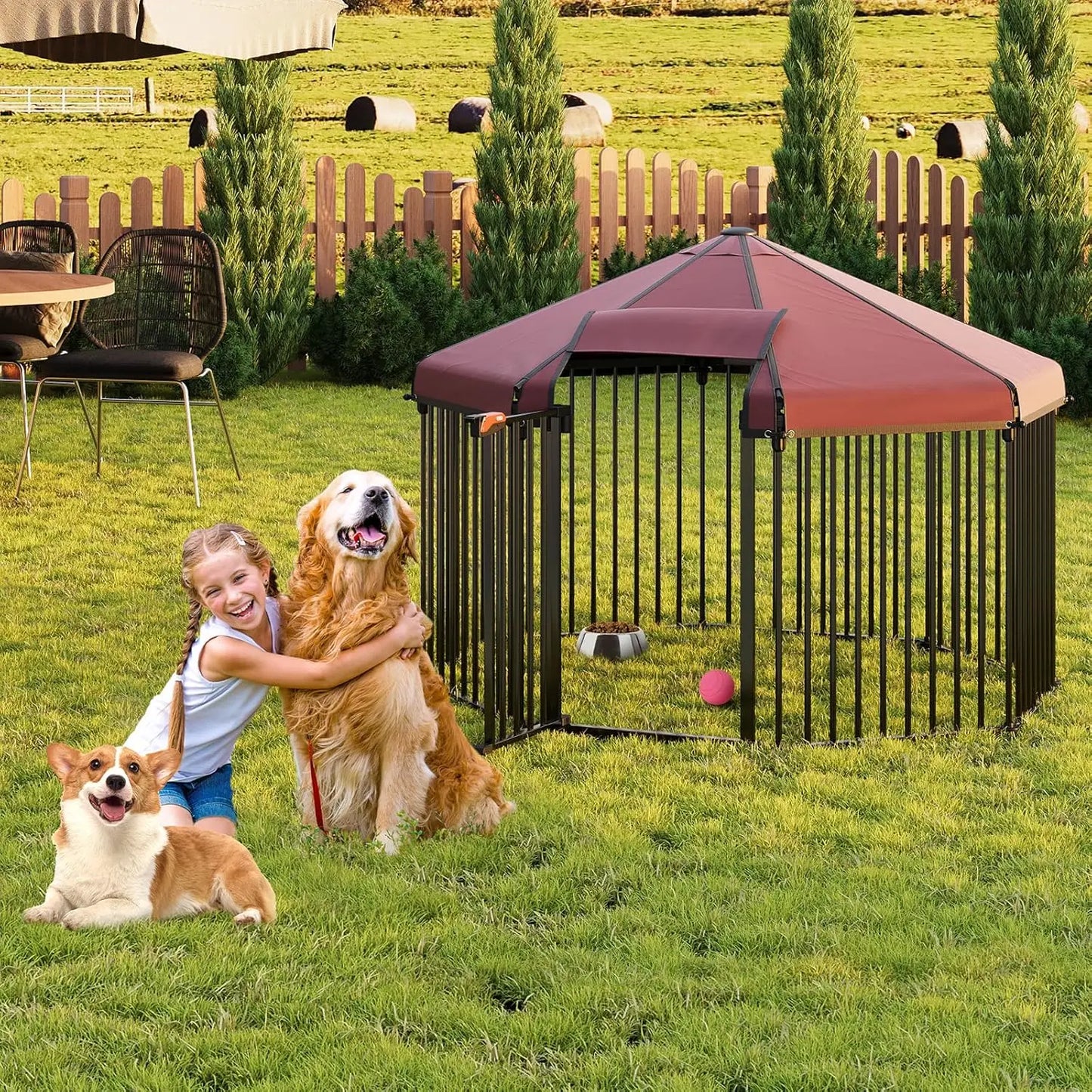 HiMISS Heavy Duty Octagon Dog Kennel Outdoor Lockable Roof Gate