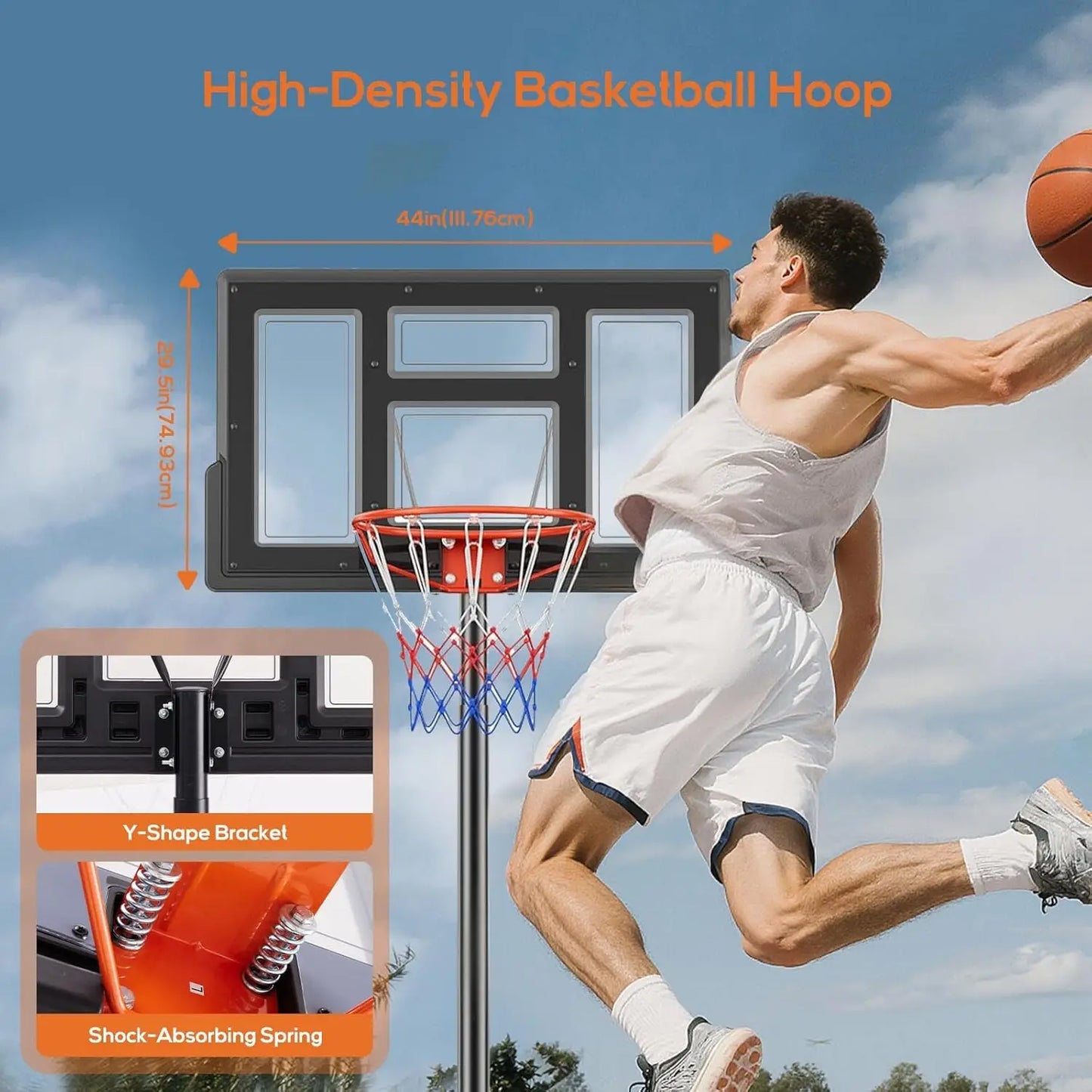 Portable Outdoor Basketball Hoop With Adjustable Backboard And Wheels