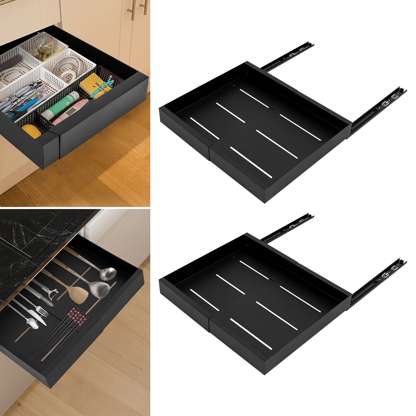 Carbon Steel Expandable Pull Out Cabinet Organizer 2 Tier Drawers