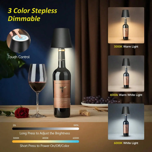 Rechargeable Wireless LED Wine Bottle Lamp Touch Dimming 3 Color Modes Cordless Lampshade Bottle Stopper Night Light Decorative Lamp For Bar Restaurant Bedroom Living Room