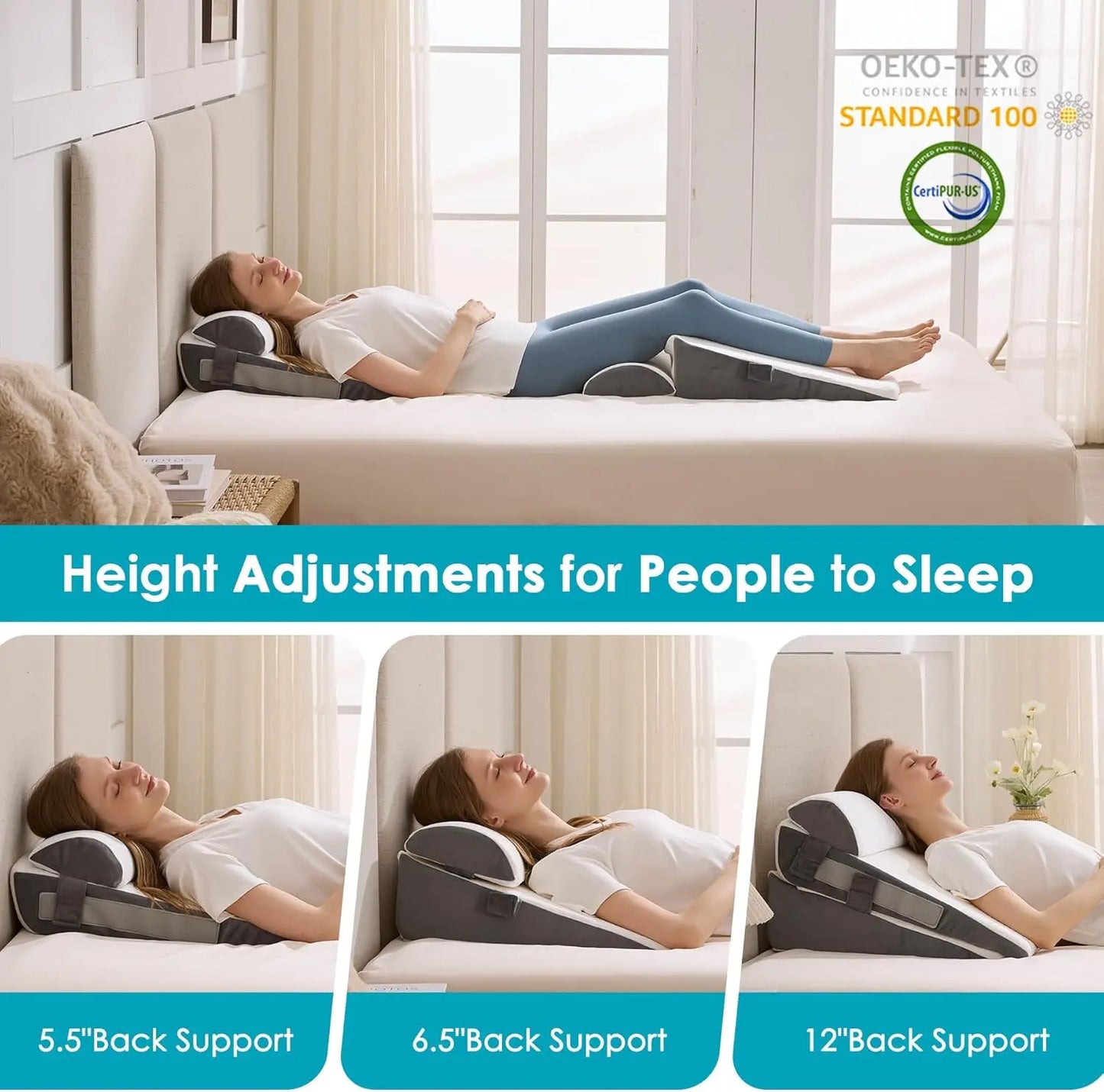 Adjustable Memory Foam Wedge Pillow Set for Surgery Reflux Relief