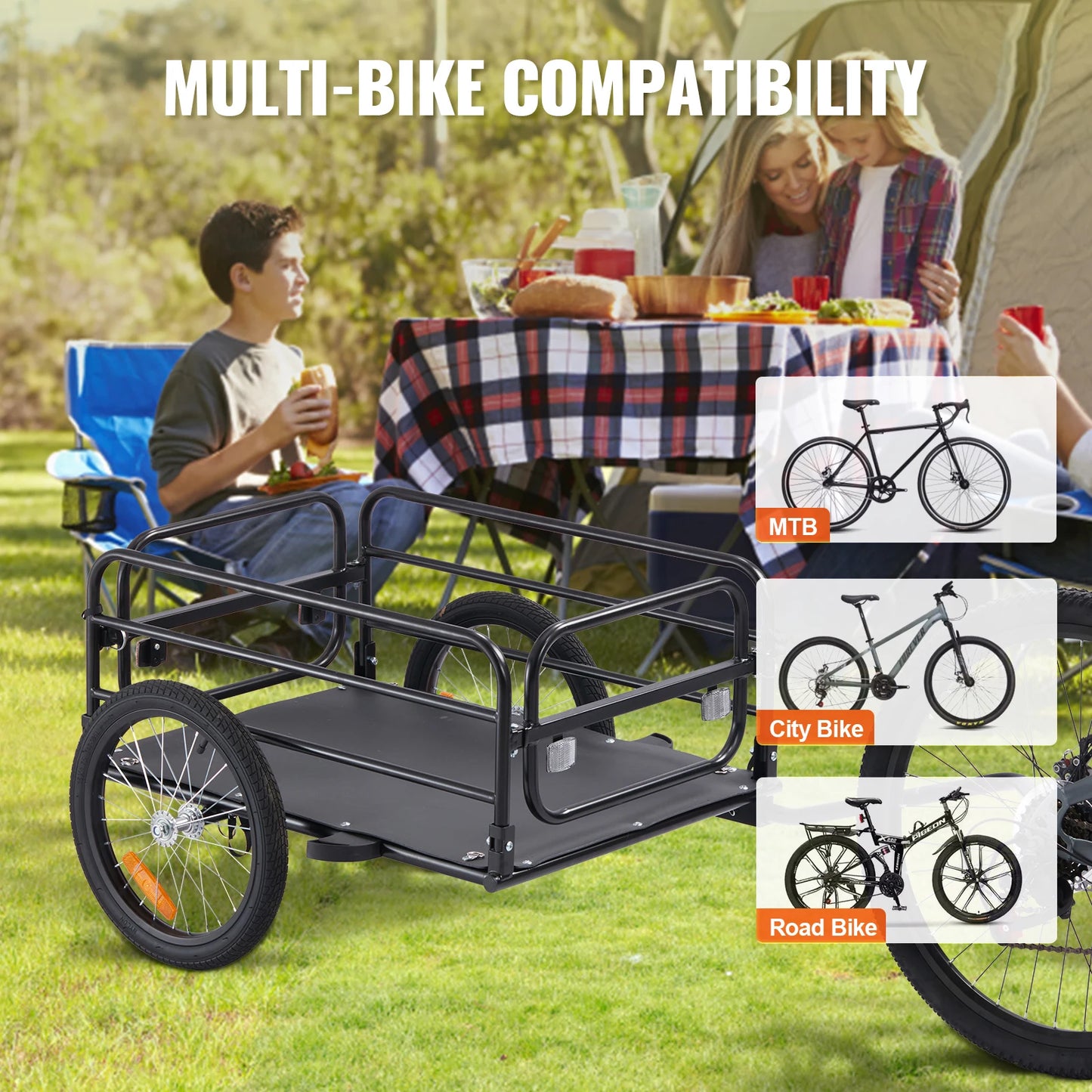 SucceBuy Bike Cargo Trailer Foldable Storage Wagon With Reflectors