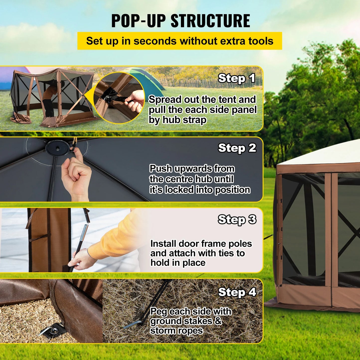 SucceBuy Pop Up Camping Gazebo Shelter Six Sided Shade Tent