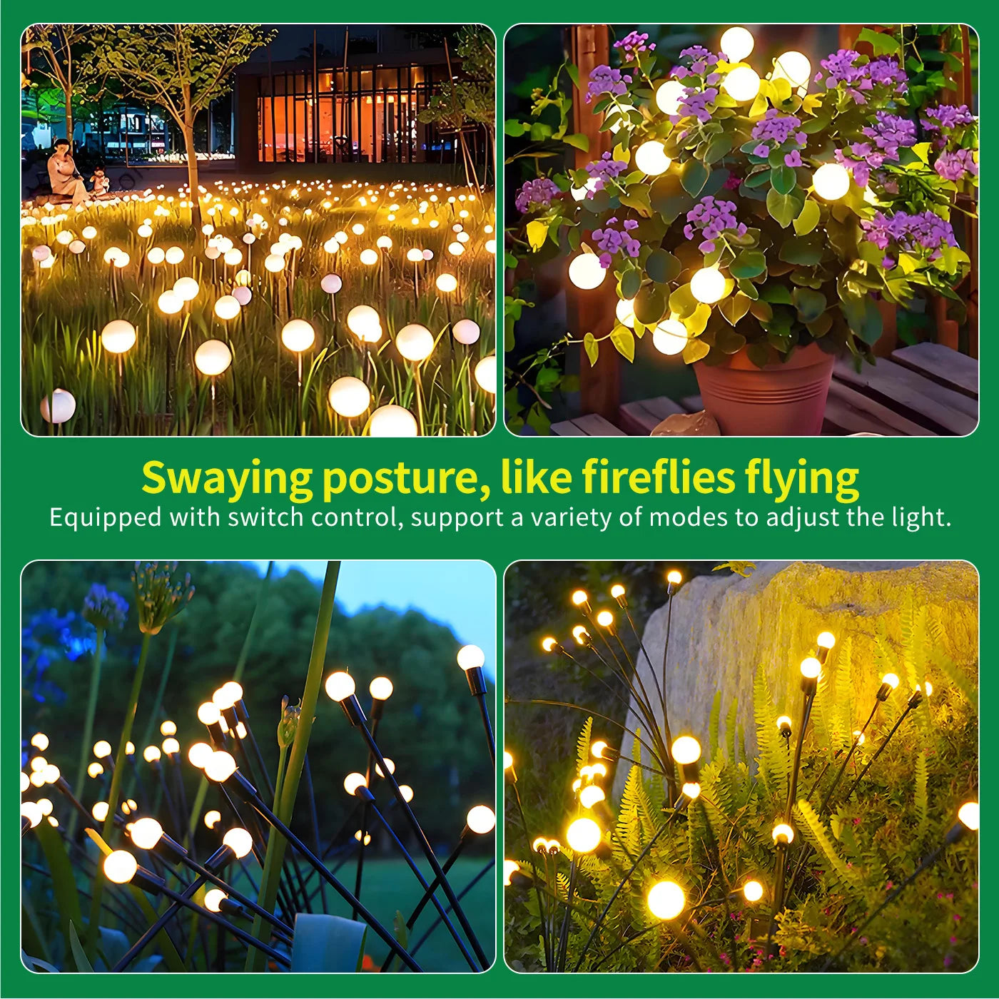 8-Head Solar Firefly Lights LED Outdoor Garden Pathway Decor