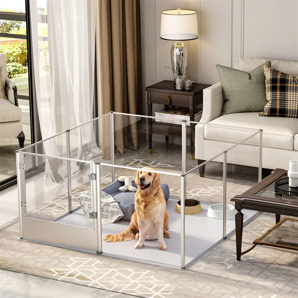BORWART Transparent Acrylic Dog Playpen Whelping Pen With Waterproof Pad
