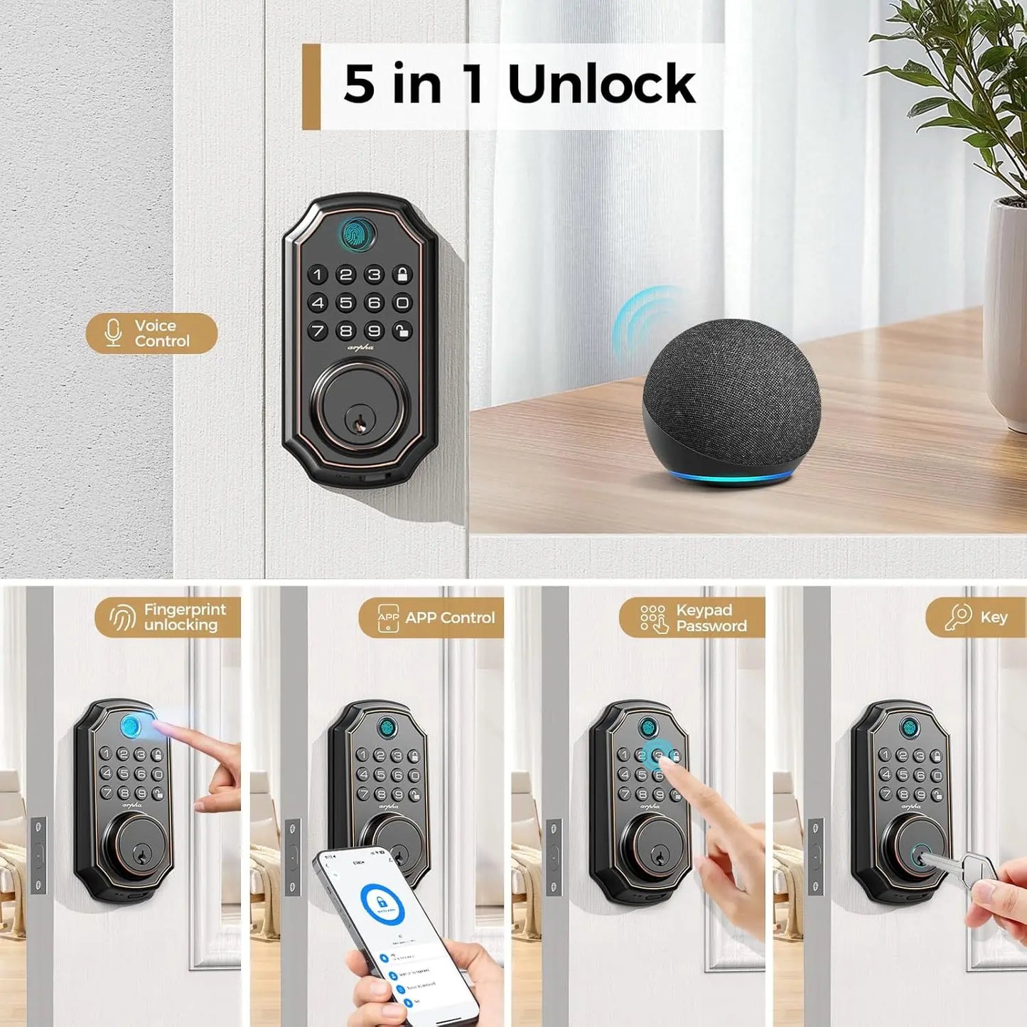 Arpha D280W WiFi Keyless Entry Door Lock With Fingerprint