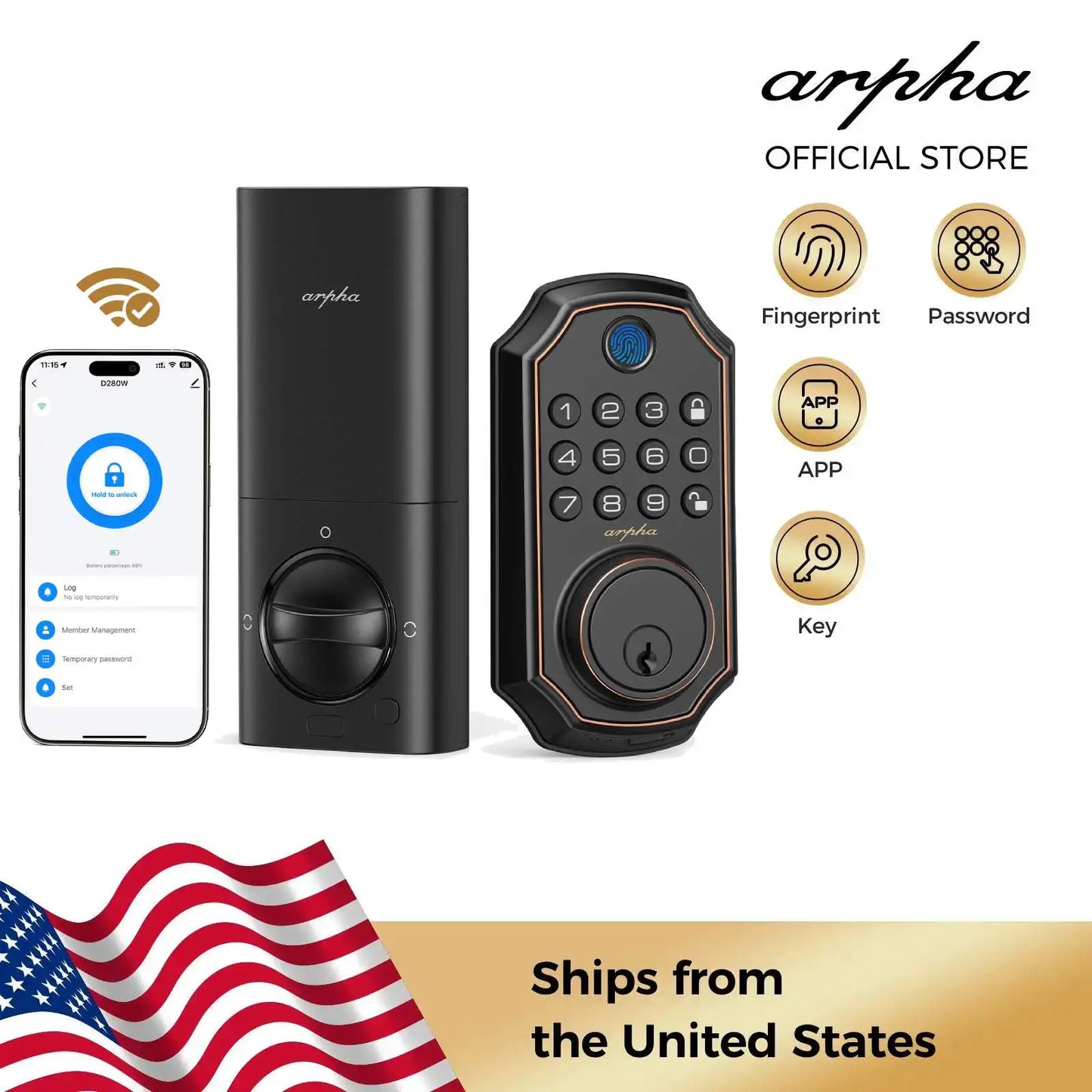 Arpha D280W WiFi Keyless Entry Door Lock With Fingerprint