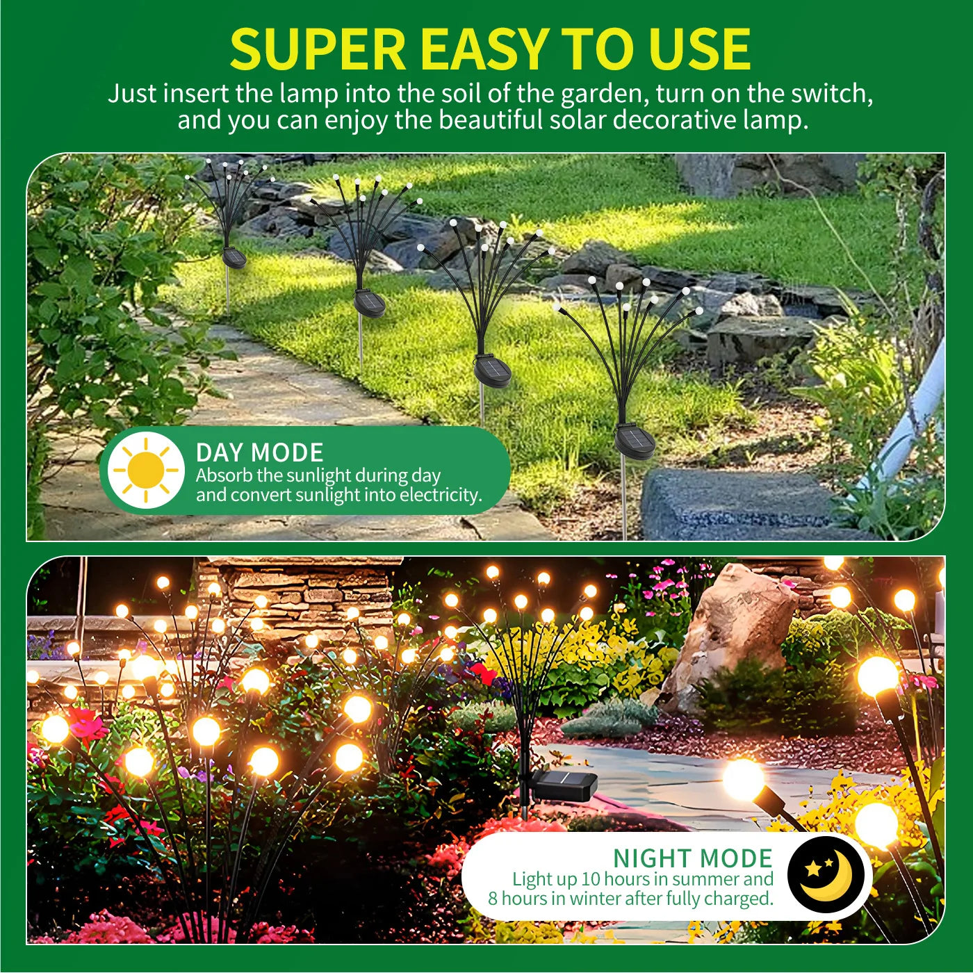 8-Head Solar Firefly Lights LED Outdoor Garden Pathway Decor