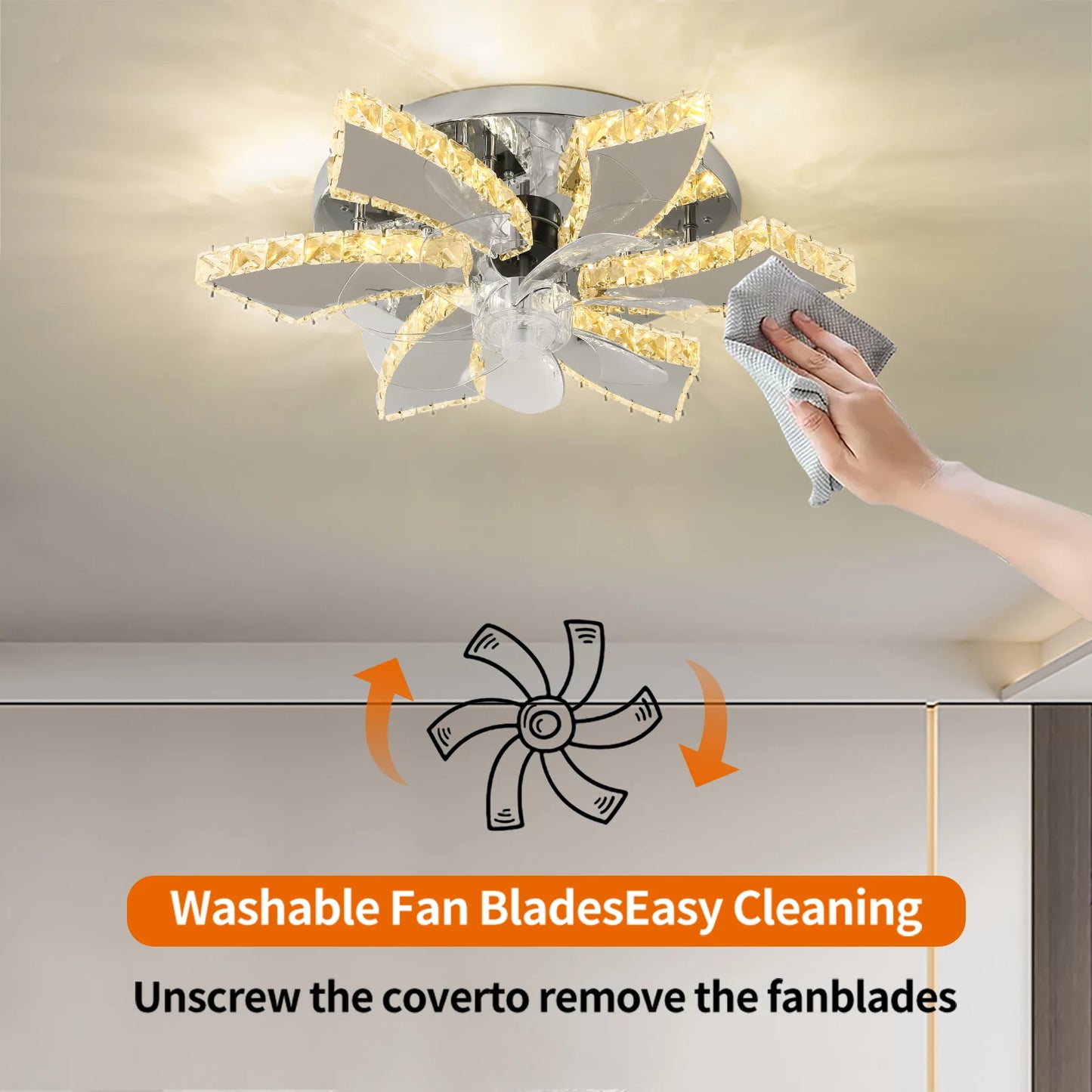 GreeLustr LED Ceiling Fan Light With Retractable Blades