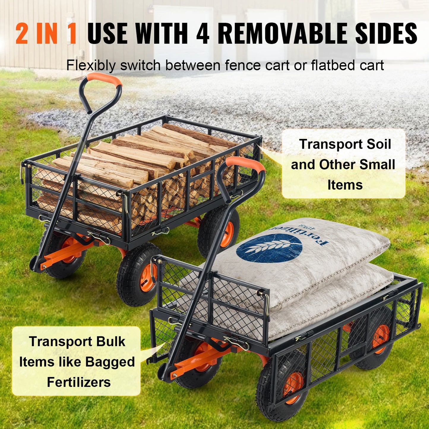 SucceBuy Garden Cart Sturdy Utility Wagon With Dump Cart