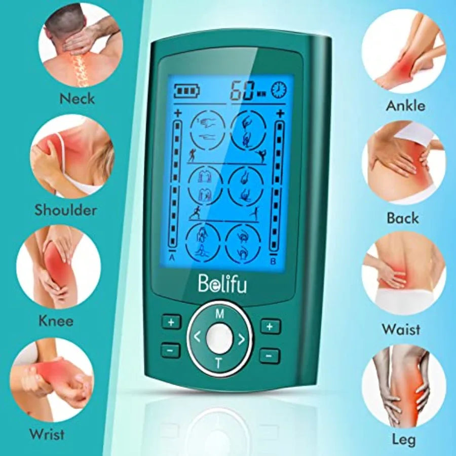 Dual Channel TENS EMS Unit With 12 Pads And 24 Modes Massager For Pain Relief