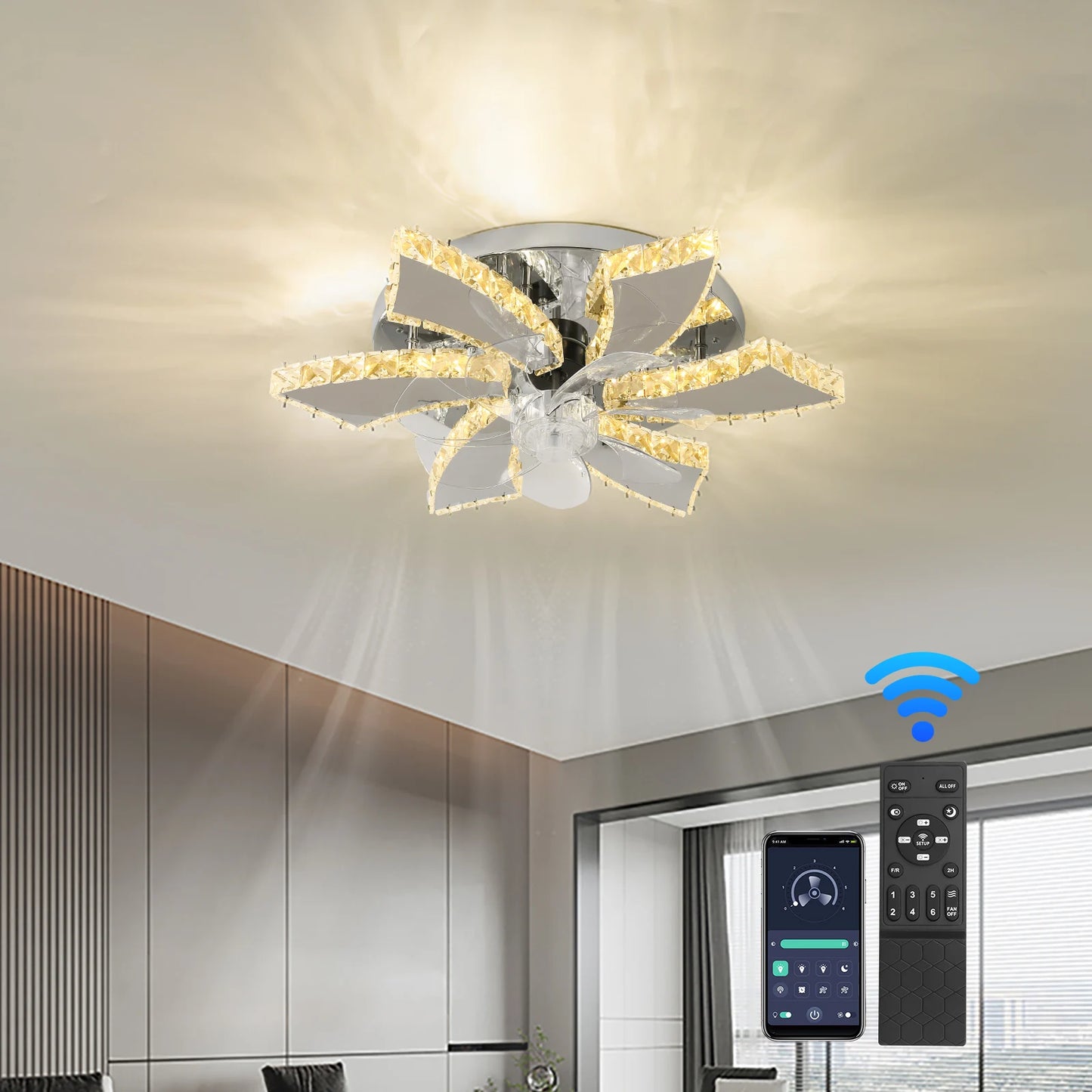GreeLustr LED Ceiling Fan Light With Retractable Blades