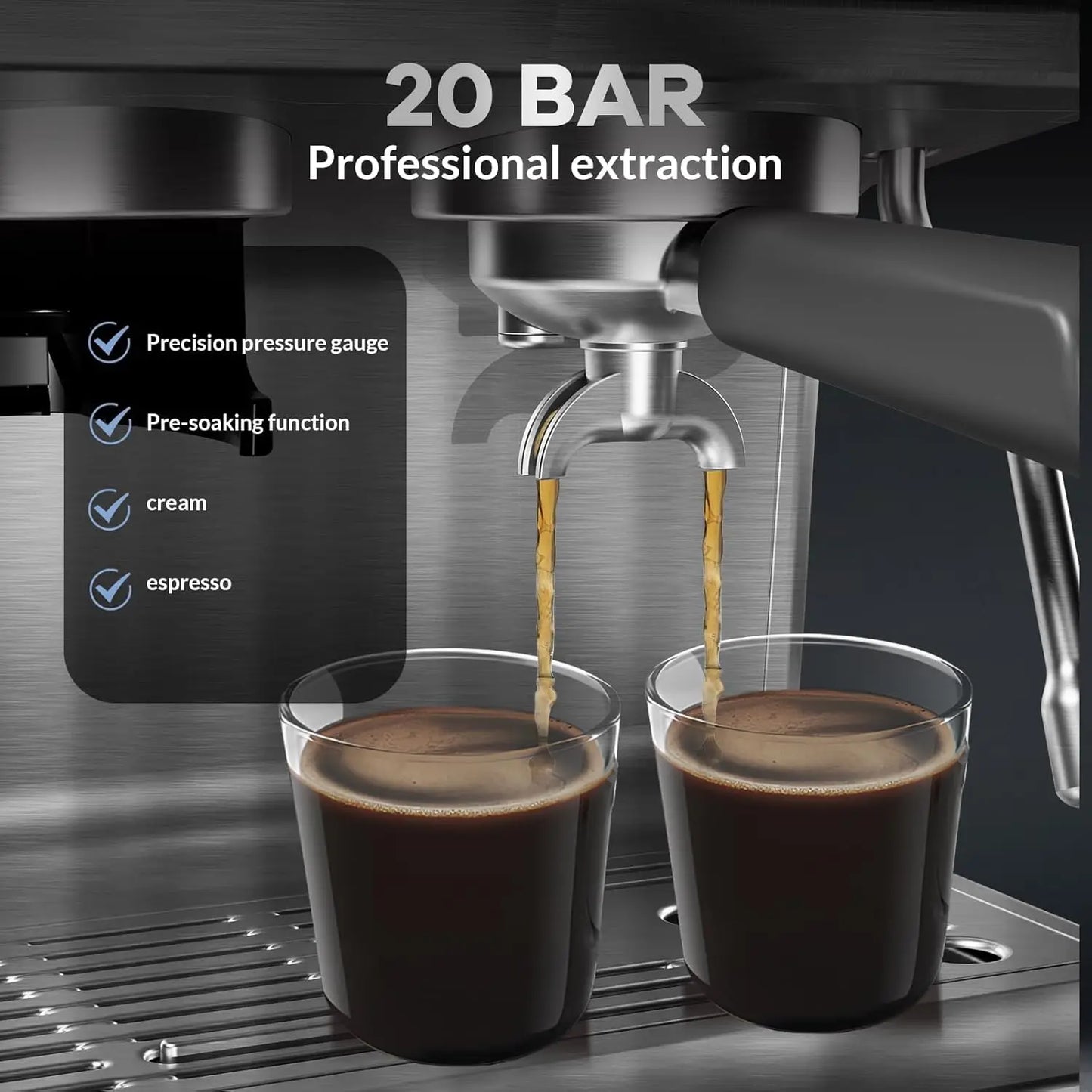 Acekool Espresso Machine With Grinder 20 Bar PID Control