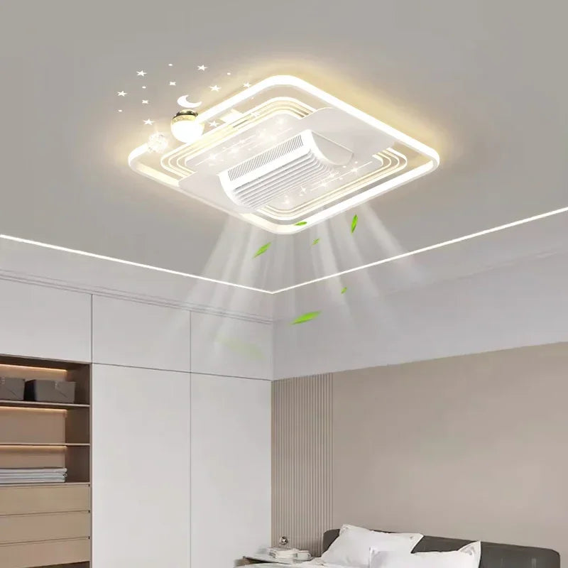 Starry Sky Leaf Free Fan Ceiling Light 2025 New Intelligent Integrated Living Room Headlights with Temperament Fan Main Light