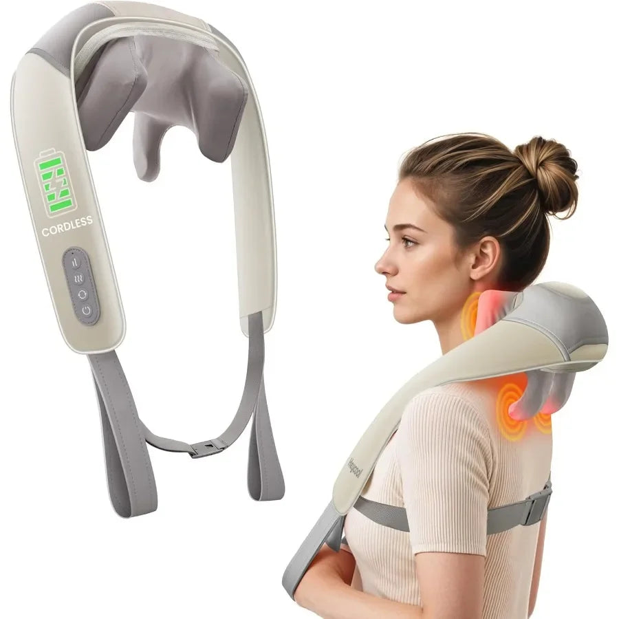 Cordless Neck Massager With Heat 4D Kneading Shiatsu