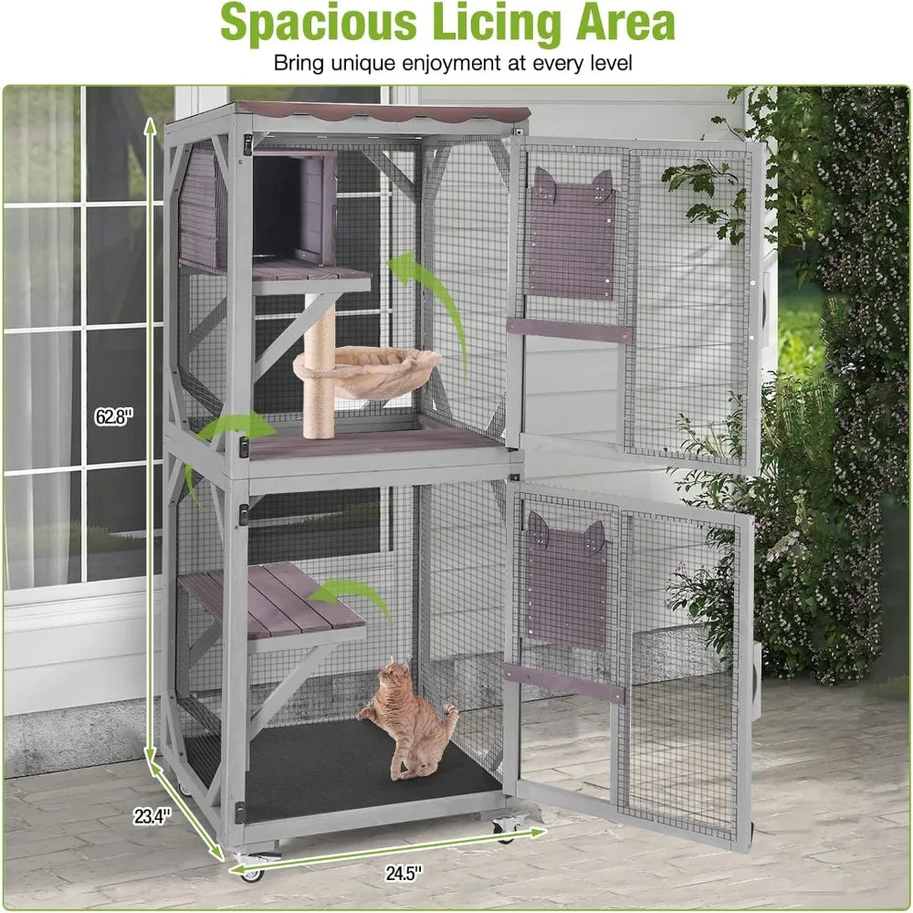 GUTINNEEN Catio Outdoor Cat Enclosure On Wheels With Scratching Post