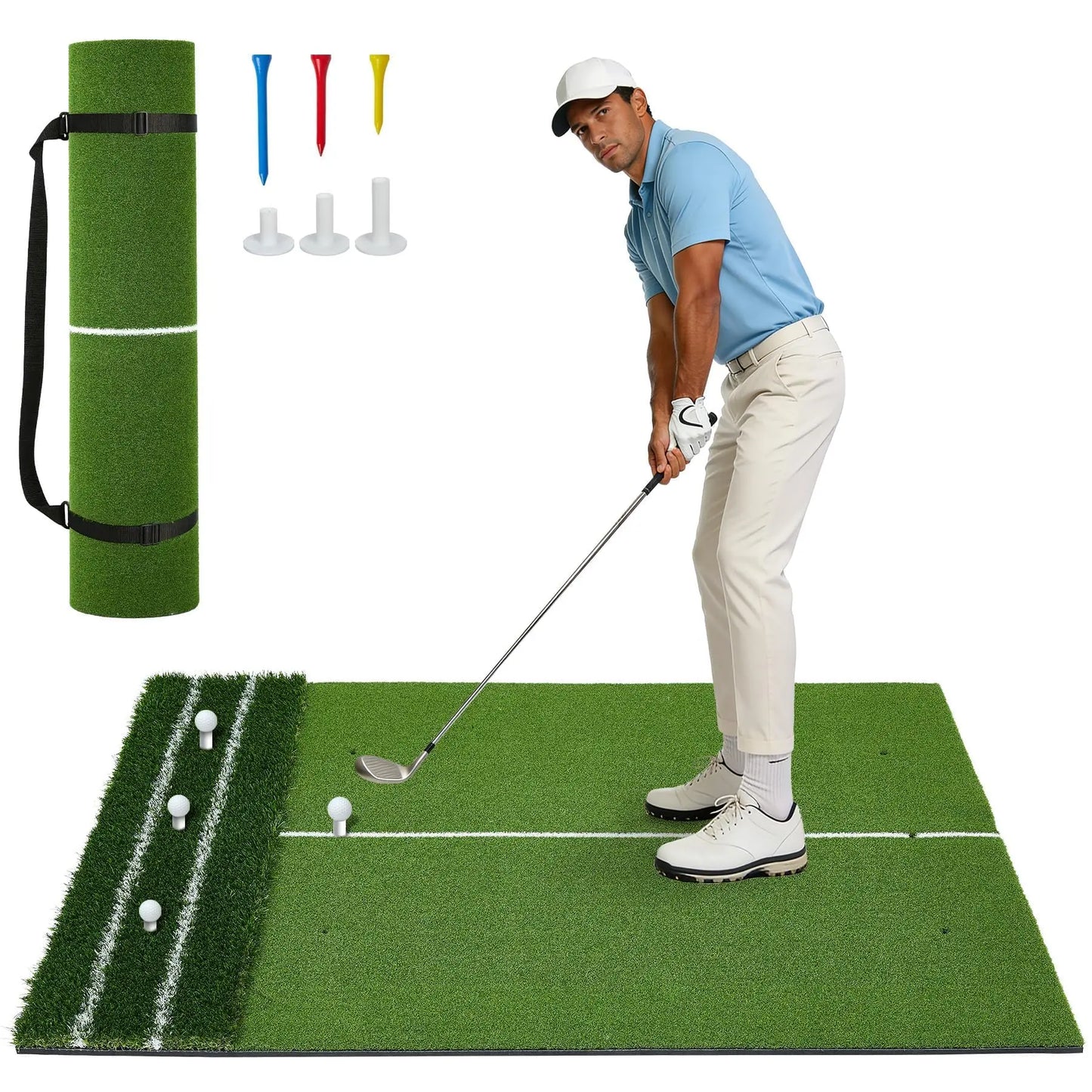 HiMISS Dual Turf Golf Practice Mat With Alignment Lines For Indoor Outdoor