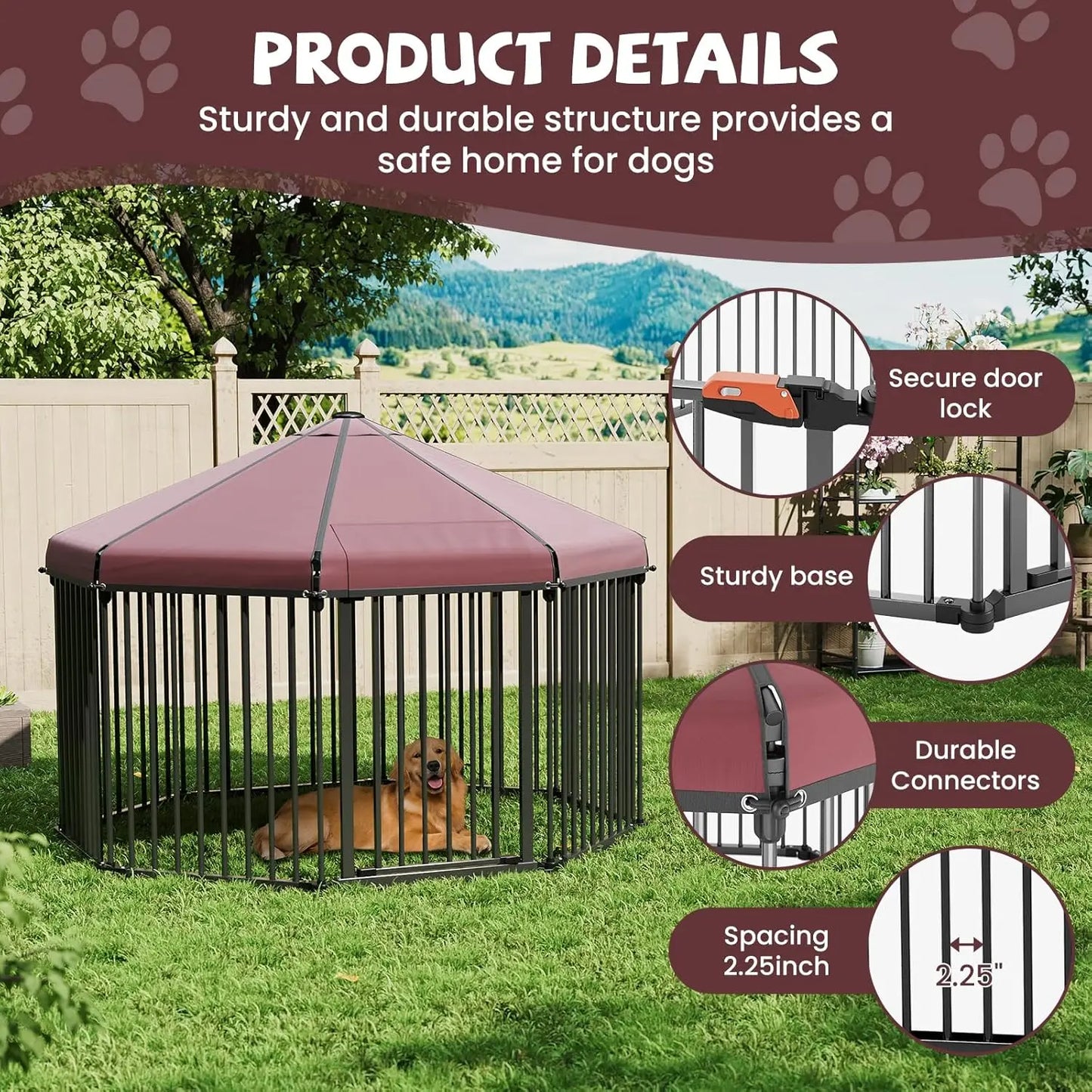 HiMISS Heavy Duty Octagon Dog Kennel Outdoor Lockable Roof Gate