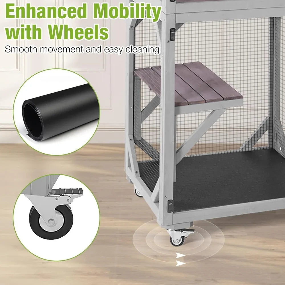 GUTINNEEN Catio Outdoor Cat Enclosure On Wheels With Scratching Post