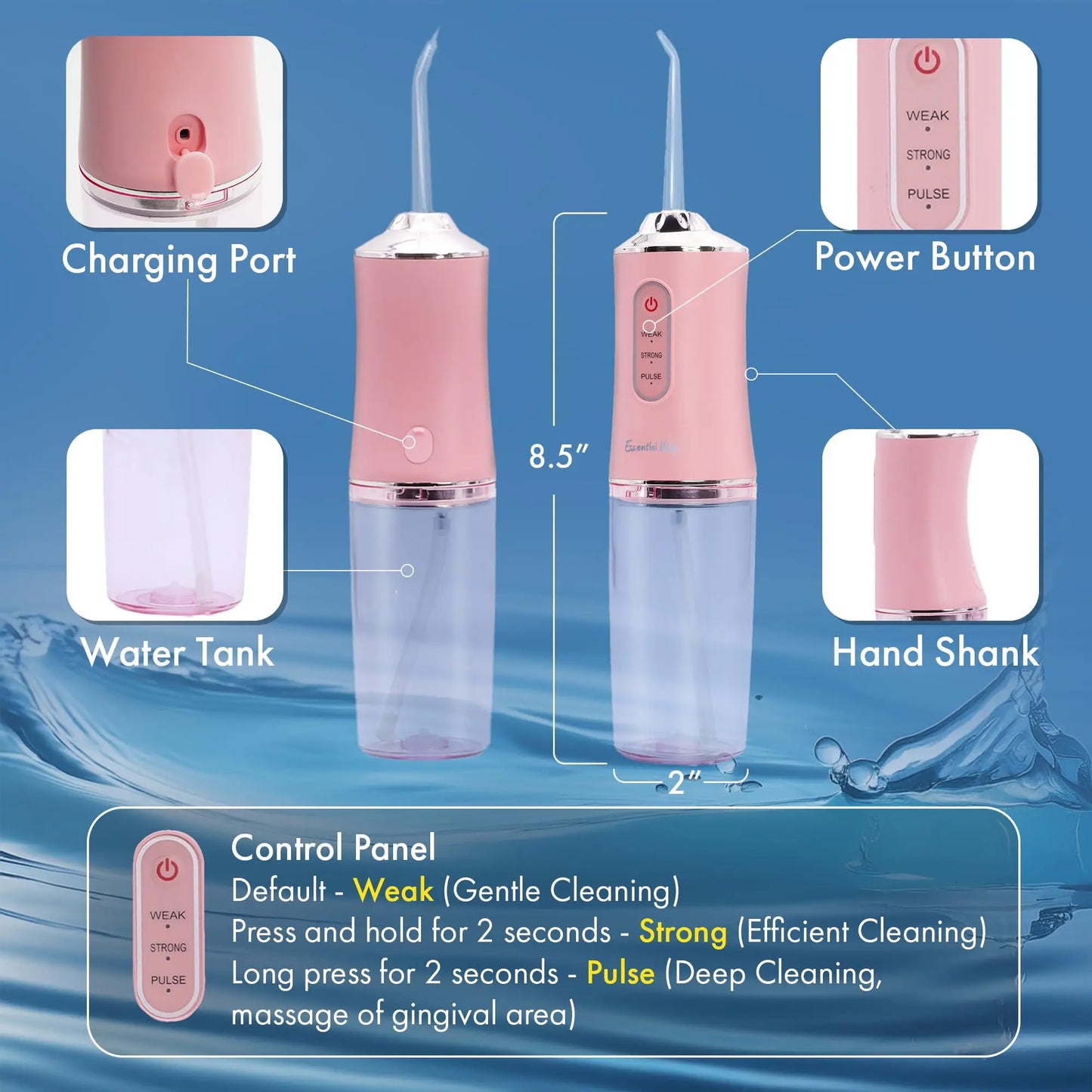 Portable Oral Irrigator Water Flosser USB Rechargeable Four Jet Tips