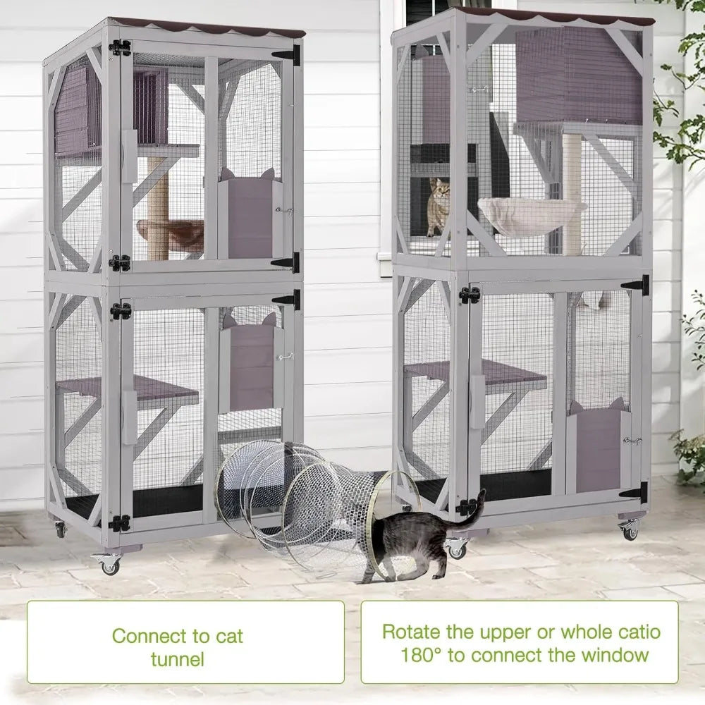 GUTINNEEN Catio Outdoor Cat Enclosure On Wheels With Scratching Post