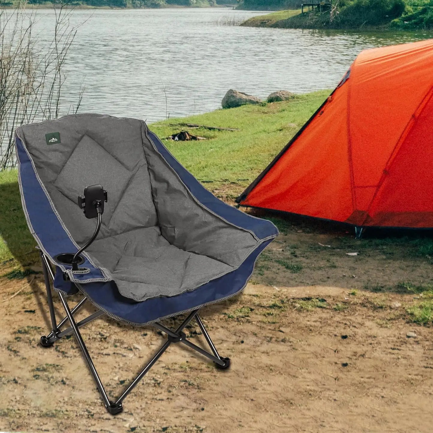 Oversized Foldable Camping Chair With Cup Holder And Phone Holder
