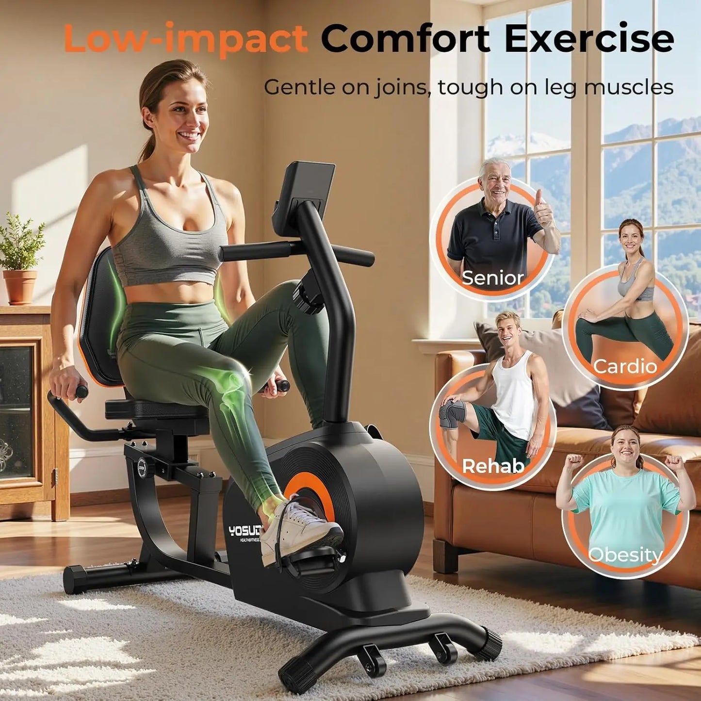 YOSUDA Recumbent Exercise Bike With Adjustable Seat LCD Monitor
