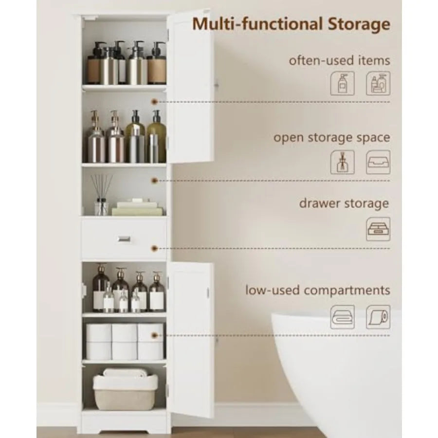 Tall Bathroom Storage Cabinet With Adjustable Shelves And Anti-Tip Design