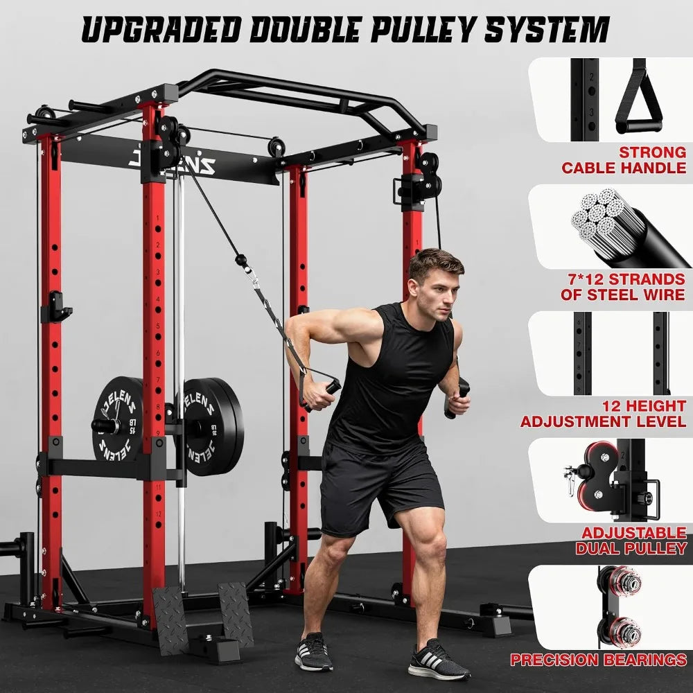 Squat Rack For Home Gym 2000LBS Capacity With Adjustable Pulley