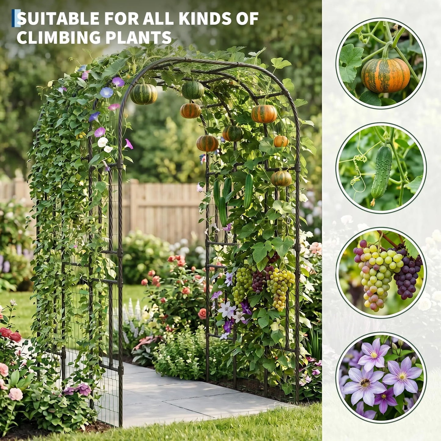 DishyKooker Garden Arch Trellis PE-Coated Steel Plant Arbor