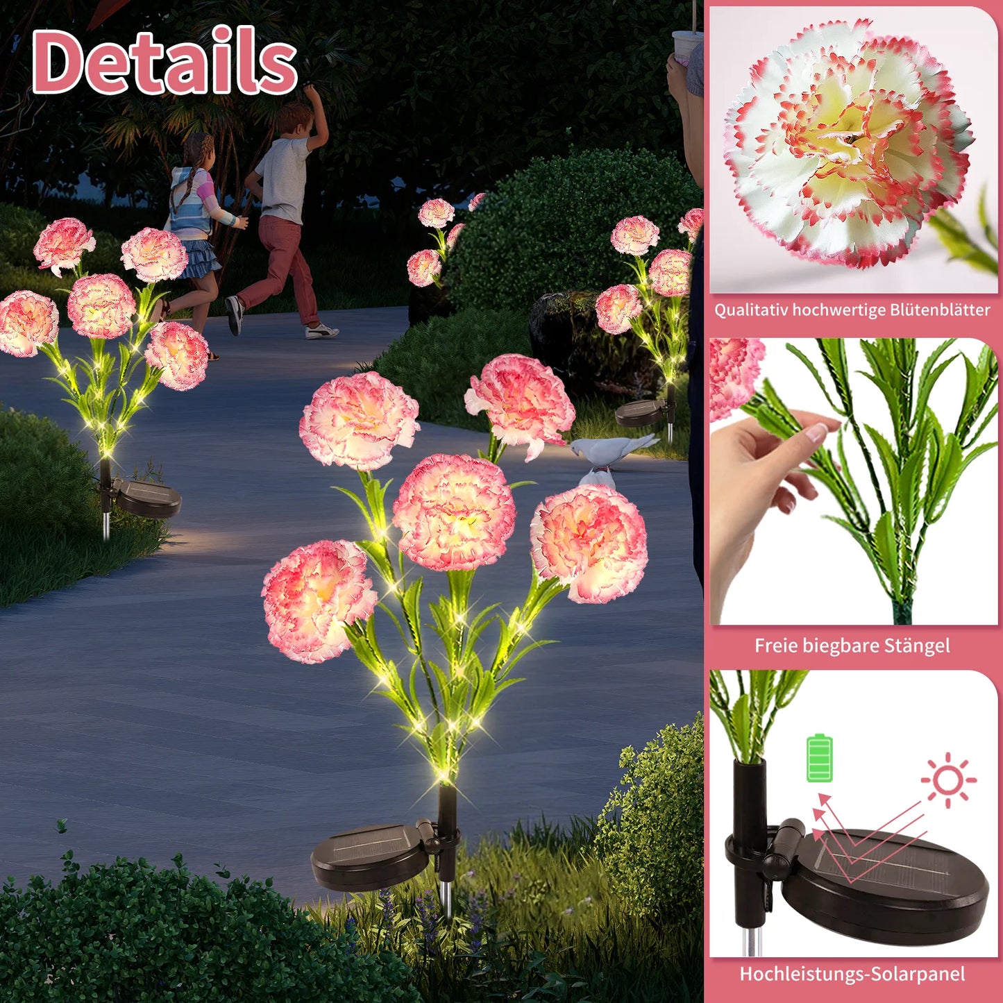 Waterproof LED Carnation Solar Lights For Outdoor Landscape Garden Decor