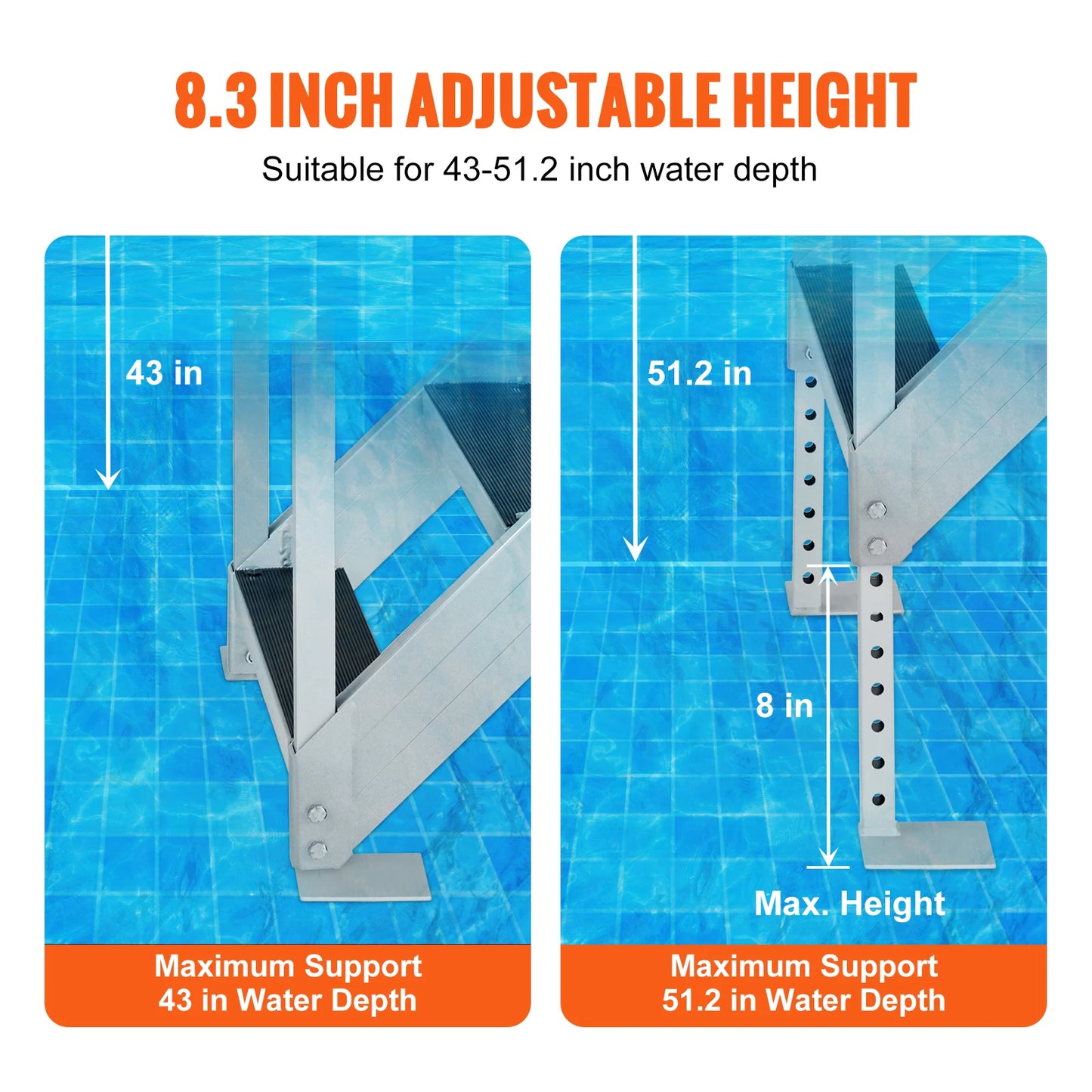 SucceBuy Dual Handrail Dock Ladder Aluminum With Rubber Mat